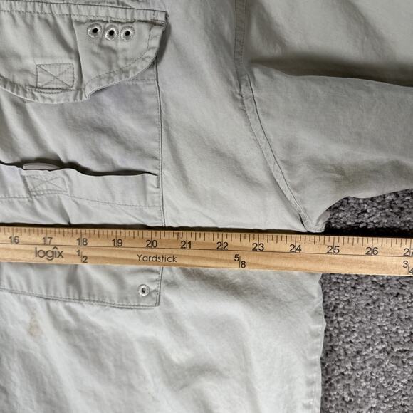 Columbia PFG Shirt Mens L Beige Short Sleeve Performance Vented Fishing FLAWS - Picture 9 of 14